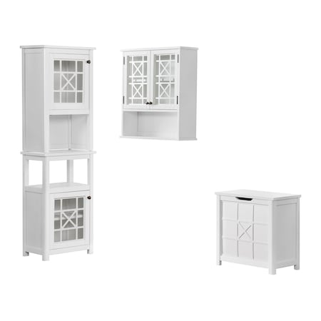 Alaterre Furniture Derby 4-Piece Bathroom Set with Wall Mounted Cabinet, Hamper, Floor Cabinet, and Storage Hutch ANDE74789WH
